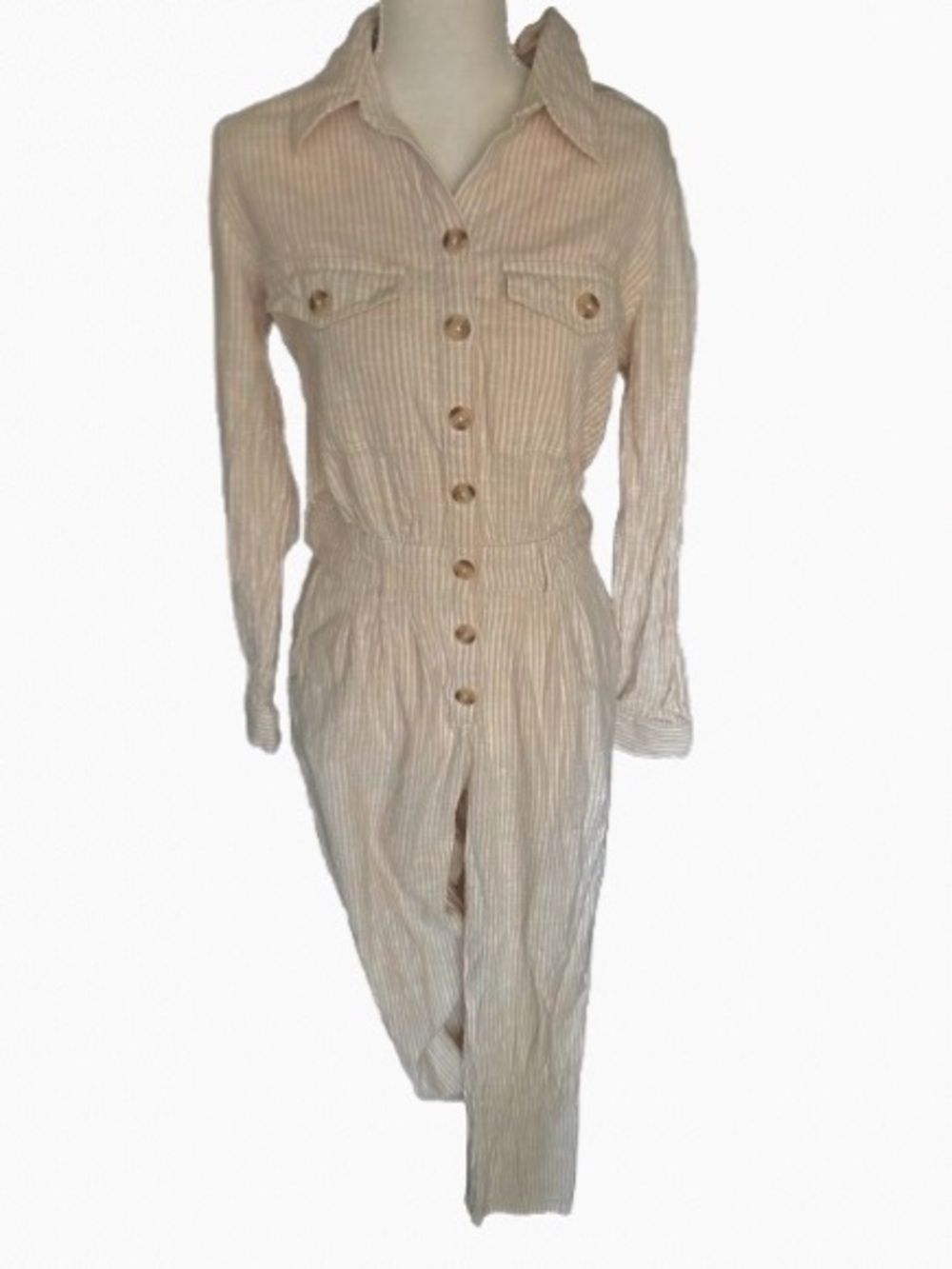 100% Cotton Striped Billabong Pants Jumpsuit Beach Resort Tan Cream Small Surf